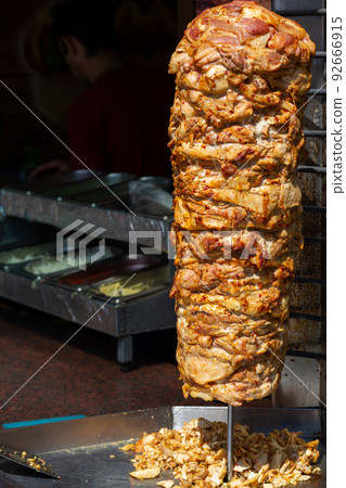 Close up shot of stacked meat roasting Close up shot of stacked meat roasting 92666915