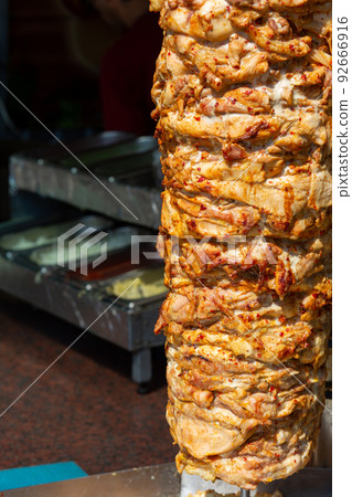 Close up shot of stacked meat roasting Close up shot of stacked meat roasting 92666916