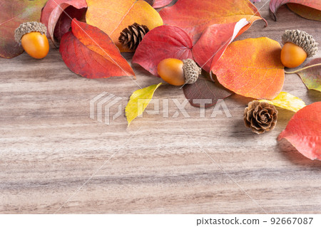 落葉和橡子的秋天圖像框架 92667087