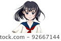 一個穿著制服的女孩，風吹過，表情很強烈 92667144