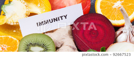 Fruits and vegetables containing vitamins and minerals. Natural immune boosting Fruits and vegetables containing vitamins and minerals. Natural immune boosting 92667523