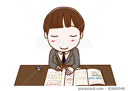 (Upper body front) A male student who smiles hard and enjoys studying (Upper body front) A male student who smiles hard and enjoys studying 92669346