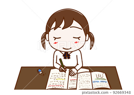 (Upper body front) A female student who smiles hard and enjoys studying (Upper body front) A female student who smiles hard and enjoys studying 92669348