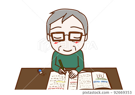 (上身正面)一個笑容燦爛,喜歡學習的老人 (上身正面)一個笑容燦爛,喜歡學習的老人 92669353