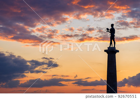Silhouette of Victor monument with colorful sunset in the background, Belgrade Silhouette of Victor monument with colorful sunset in the background, Belgrade 92670551
