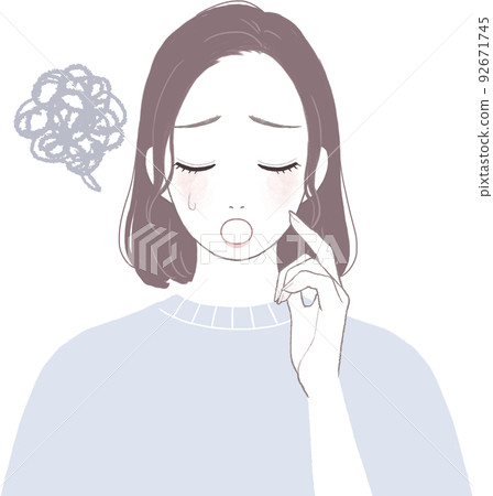 一個美麗的女人,有一個鮑勃(直),感到尷尬和沮喪。 一個美麗的女人,有一個鮑勃(直),感到尷尬和沮喪。 92671745