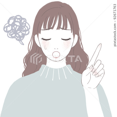 Cute woman with long hair who is depressed in trouble Pointing ver 92671763