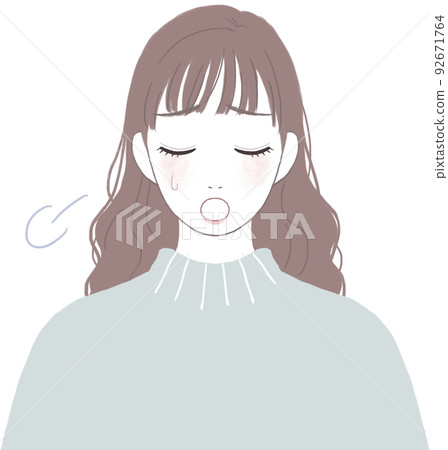 A cute woman with long hair who is depressed in trouble 92671764