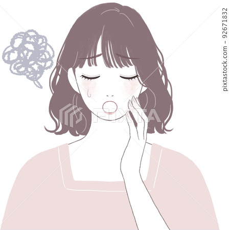 A cute woman with a bob cut (perm) who is in trouble and depressed Ver to put hands on the face A cute woman with a bob cut (perm) who is in trouble and depressed Ver to put hands on the face 92671832