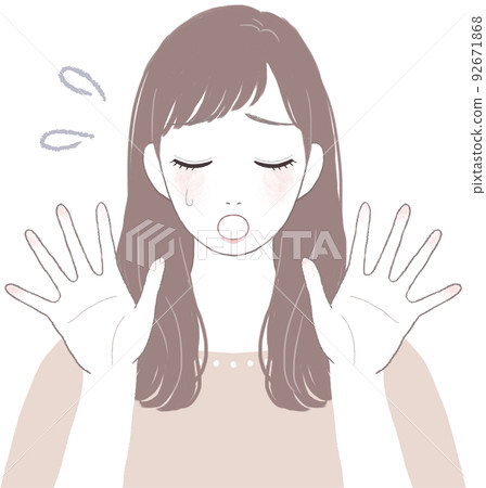 A beautiful woman with long hair who is in trouble and depressed Pose with open hands ver A beautiful woman with long hair who is in trouble and depressed Pose with open hands ver 92671868