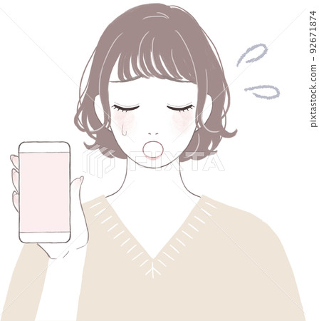 陷入困境和沮喪的短髮（燙髮）可愛女人 92671874