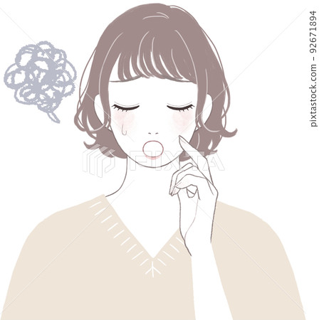 A cute woman with a short cut (perm) who is in trouble and depressed Ver to put hands on the face A cute woman with a short cut (perm) who is in trouble and depressed Ver to put hands on the face 92671894