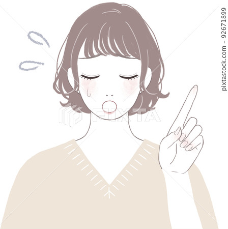 A cute woman with a short cut (perm) pointing in trouble ver 92671899