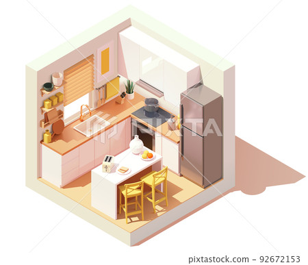 Vector isometric kitchen room - Stock Illustration [92672153] - PIXTA