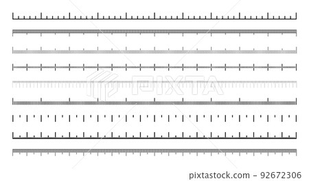 Measuring scale, marking for ruler, length measurement scale chart,  thermometer scale, marks for tape measure. Vector illustration Stock Vector