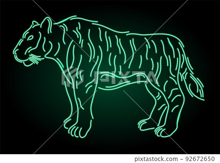 Line art with colorful neon green shiny tiger Line art with colorful neon green shiny tiger 92672650