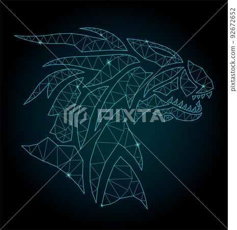 Low poly art with blue shiny dragon head Low poly art with blue shiny dragon head 92672652