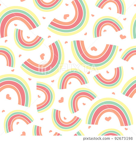 Rainbow seamless pattern. Flat vector illustration for wallpaper, fabric, textile, wrapping paper. Print for kids design. Rainbow seamless pattern. Flat vector illustration for wallpaper, fabric, textile, wrapping paper. Print for kids design. 92673198