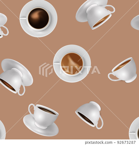 Coffee cup pattern. Tea mug seamless background - Stock