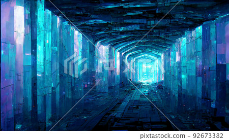 illustration corridor tunnel blue crystal 92673382