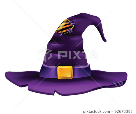 Witch hat vector 3D design element icon, halloween party accessory, cartoon wizard character outfit 92673395
