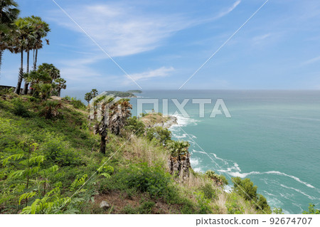Promthep cave in the evening, a popular destination for tourist viewpoint during sunset in Phuket, Southern of Thailand Promthep cave in the evening, a popular destination for tourist viewpoint during sunset in Phuket, Southern of Thailand 92674707