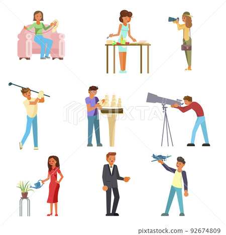 People and their hobbies vector flat illustration 92674809