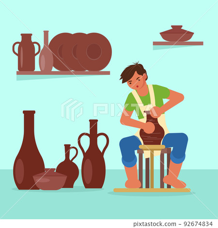 Potter making ceramic pot vector flat illustration 92674834