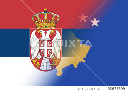 Kosovo-Serbia. Conflict between Kosovo and Serbia war concept. Kosovo flag and Serbia flag background. Horizontal design. Abstract design. Illustration. Kosovo-Serbia. Conflict between Kosovo and Serbia war concept. Kosovo flag and Serbia flag background. Horizontal design. Abstract design. Illustration. 92675899