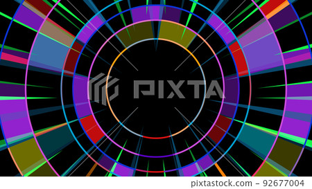 pink blue neon lines circle, geometric shapes, virtual space, ultraviolet light, 80s style, retro disco abstract background 92677004
