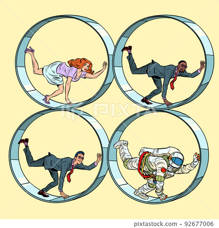 set of people in a squirrel wheel. Routine monotonous work. A man in captivity of his affairs 92677006