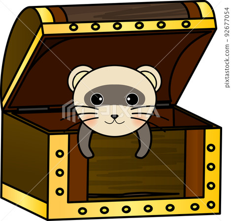 A cute ferret in a treasure chest 92677054