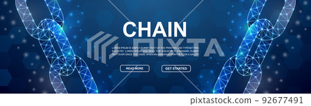 Chain polygonal symbol for head promotion banner. Horizontal low poly poster illustration. Chainlink, Blockchain design template illustration concept. 92677491