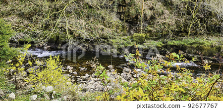 Afon Twrch river in Cwmtwrch village, Wales, UK 92677767