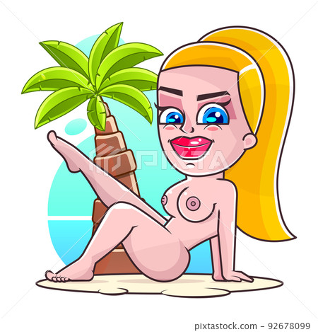 naked woman on blue background beach Eps 10 vector 92678099