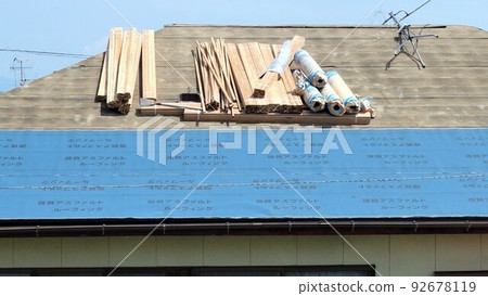 Replacement work for disaster prevention tiles (waterproofing work roofing) material background Replacement work for disaster prevention tiles (waterproofing work roofing) material background 92678119