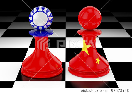 China - Taiwan confrontation and opposition concept. 3D rendering China - Taiwan confrontation and opposition concept. 3D rendering 92678598