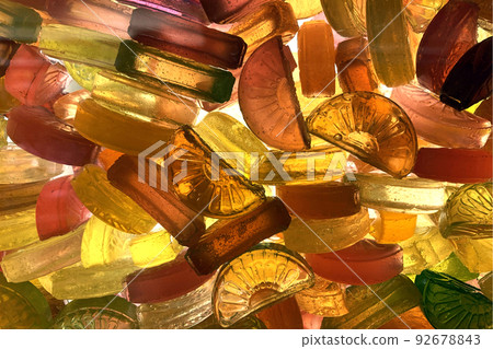 Candy pattern. silhouette of many multi colored yummy bright candies in different shapes. 92678843