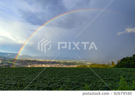 一個由田野和河流梯田和日落彩虹組成的小鎮 一個由田野和河流梯田和日落彩虹組成的小鎮 92679580