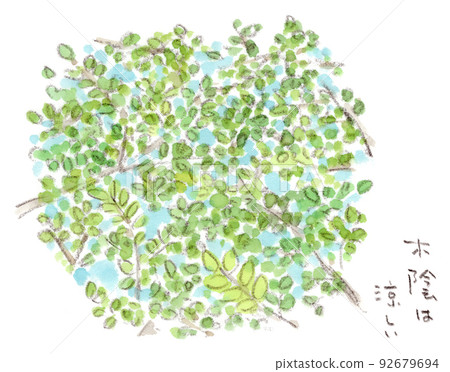 The sky looking up from the shade of the tree / Watercolor illustration of Komorebi The sky looking up from the shade of the tree / Watercolor illustration of Komorebi 92679694