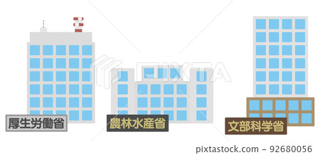政府大樓和招牌的插圖（厚生勞動省、農林水產省、文部科學省） 92680056