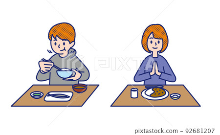men and women eating 92681207