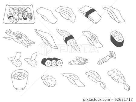 Sushi nigiri Japanese food [hand drawn/vector] 92681717