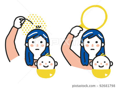 一個正在撫養孩子並患有拔毛癖的婦女集插圖素材 92681798