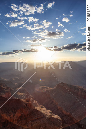 Desert Rocky Mountain American Landscape. Cloudy Sunny Sky. 92681821