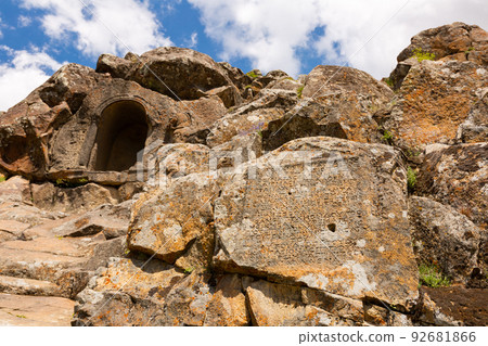 Fasillar monument and ruins, depicted in a mountainous temple, in Fasillar village of Beysehir, Konya Fasillar monument and ruins, depicted in a mountainous temple, in Fasillar village of Beysehir, Konya 92681866