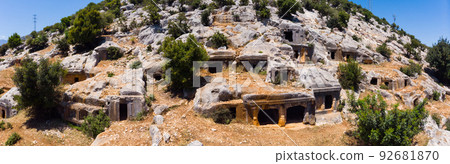 Remains of rock burial chambers in ancient Lycian city of Limyra, Turkey Remains of rock burial chambers in ancient Lycian city of Limyra, Turkey 92681870