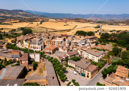 Aerial view of small Spanish town of Figuerola dOrcau, Catalonia Aerial view of small Spanish town of Figuerola dOrcau, Catalonia 92681909