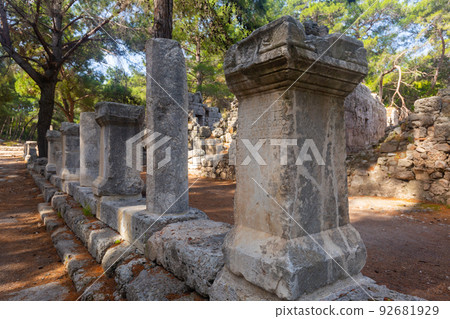Colonnaded paved ancient street in Phaselis, Turkey Colonnaded paved ancient street in Phaselis, Turkey 92681929