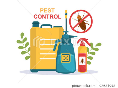 Pest Control Service with Exterminator of Insects, Sprays and House Hygiene Disinfection in Flat Cartoon Background Illustration Pest Control Service with Exterminator of Insects, Sprays and House Hygiene Disinfection in Flat Cartoon Background Illustration 92681958